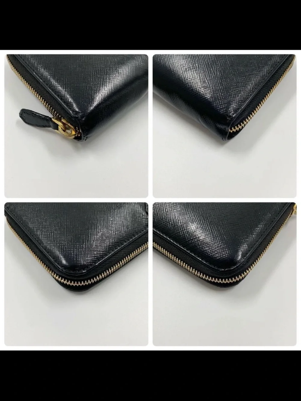 Prada Black Saffiano Zip Wallet with Gold Logo